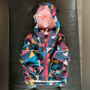 Patagonia Toddler Girls Sz 2T Pink/Blue Print Winter Jacket w/detachable Hood